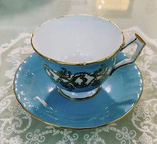 John Aynsley England Vintage Bone China Turquoise & Gold Teacup & Saucer picture