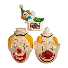 Vintage Clown Collectibles Lot Chalkware 60's 70's Wall Plaques Ceramic Figure picture