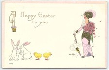 Postcard Happy Easter to You Bergman Gene Carr Bunnies Chicks Fancy Lady c1915 picture