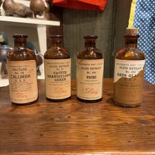 4 Vintage Cork Top Lilly Drug Fluid Extract & Tincture Paper Labels Bottle 118cc picture