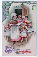 Christmas Vintage Postcard John Winsch Children Serve Plum Pudding Apples 1912 picture