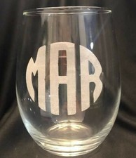 Custom MONOGRAM Wine Stemless Glass Engraved Wedding Anniversary GIFT PREPPY picture