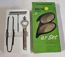 Vintage Bar Set In Original Box Made In Japan 3 Piece Set Stainless Rose Wood picture