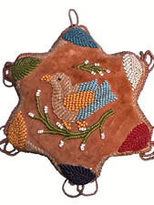 VICTORIAN NATIVE AMERICAN IROQUOIS WHIMSEY WALL PINCUSHION STAR 9” RAISED BEADS picture