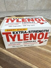 Rare Vintage Tylenol Acetaminophenl 100 Capsules EXP 1987 Sealed Box Full Bottle picture