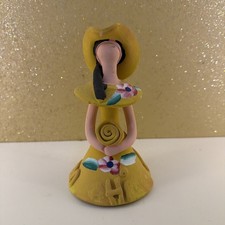 Vintage HandMade Dominican Clay Faceless Figure, Woman In Yellow Dress Punt Cana picture