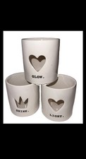 Rae Dunn Set Of 3 Ceramic Glow Shine Light Votive Candle Holders Magenta Fun picture