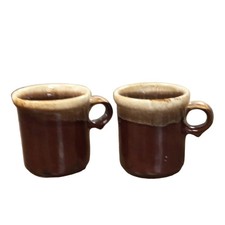 Set of 2 Vintage McCoy Pottery Brown Drip Glaze Coffee Mugs picture