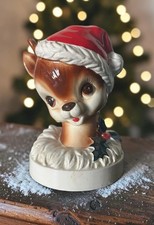 Vintage Berman & Anderson Christmas Reindeer In Santa Hat Music Box 1971 picture