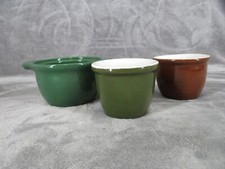 Hall USA Ramekins Custard Pudding Cups 351 1/4 Ceramic Green Brown Vintage 3 pcs picture