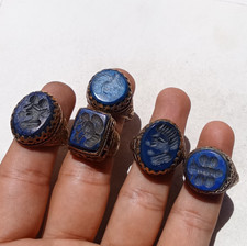 Ancient Vintage bronze intaglio Victorian 5 Rings with Lapis Lazuli Stones picture
