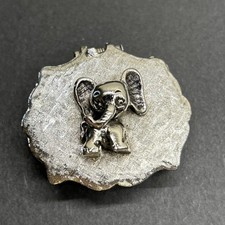 Vintage 50s Tortolani Trinket/Pill Box Silver Tone w/ Baby Elephant Signed RARE picture