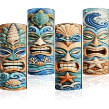 4 Pcs 11.8 Inch Wooden Tiki Masks Tiki Totem Hanging Decor Island Tropical Po... picture