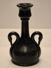 Fenton 1930's Swan Candle Holder (ONE ONLY), Black Amethyst Glass picture