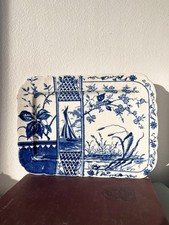 ANTIQUE c. 1885 J H DAVIS TRANSFERWARE BLUE OSBORNE Rectangule Serving Platter picture