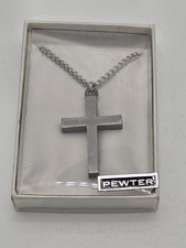 NOS Vintage Pewter Cross Necklace 22