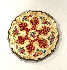 STRATTON OF ENGLAND PICADILLY FLORAL POWDER COMPACT MIRROR HINGED GOLD MCM 1950S picture