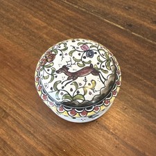 Vintage hand-painted porcelain trinket box from Portugal Deer And Flowers 3 In picture