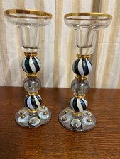 Mackenzie Childs Set of Large Retired Tango Glass Candlestick Holder~Brand NEW picture