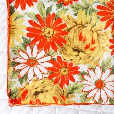 Vtg Printed Tablecloth Funky Floral Bright Flowers 49x50 Orange Daisies Groovy picture