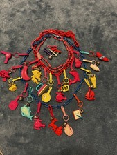 Vintage 1980s Plastic Bell Clip On Charm: 2 Necklaces, 25 + Charms picture