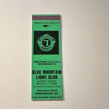 Blue Mountain Lions Club Harrisburg PA Vintage Matchbook Cover 5MB126-1-2 picture