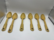 Vintage Yellow Enamelware Spoons Set of 6 Black Trim 6.75