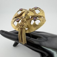Antique Edwardian Hatpin Purple Glass Gilt Metal Tassel c1900-1915 picture