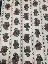 1.25 Vtg Christmas Teddy Bears Weilwood Industries  100% Cotton Striped Gold Red picture