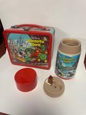 NICE Vintage Alladin Walt Disney’s Wonderful World Metal Lunch Box and thermos picture