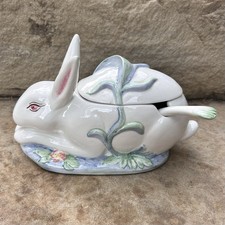 Vtg Antonio Zen Nove Italy Ceramic Rabbit Bunny Dish Lid Spoon Ladle Handcrafted picture