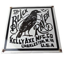 Vintage Black Raven Sign - Kelly Axe Service Station Knife Store Gas Pump Sign picture