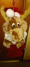 Chrisha Moose Christmas Stocking Plush VTG Red White Holiday Mantel Decor picture