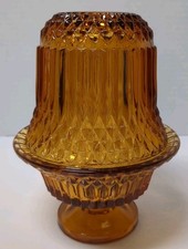 VTG Indiana Glass Diamond Point Fairy Lamp Amber 2 Piece Vintage Mid-Century EUC picture