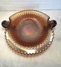 Northwood Iridescent Carnival Glass Smooth Rays 7” Bonbon 1905–1915 picture