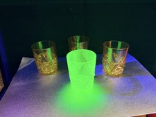 4 Antique 1886 Richards Hartley Mikado Glass Tumblers Amber Vaseline EAPG picture