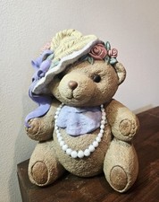 1993 Handpainted Ceramic Bear w/Hat & Pearls Bank 11x7