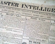 19th Century LANCASTER PA County Pennsylvania Dutch Amish Country 1826 Newspaper picture