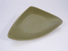 Vintage McCoy Floraline 3 Sided Centerpiece Bowl Olive Green Speckled 1960s D23 picture