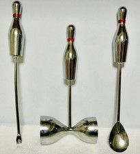 Set Of 3 Made in Japan Heavy Metal Bowling Themed Bar Tools Bowlero Vintage picture