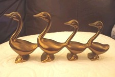 Vintage Set Of 4 Solid Brass Geese In A Row Figurine Classic picture