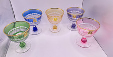 KAGAMI Crystal LOT of 5 color Edo Kiriko Kaiseki large cups gold rimmed aperitif picture