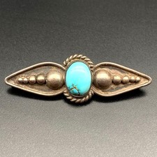 Vintage Southwest Arts and Crafts Turquoise Bead Slug Silver Pin Brooch picture