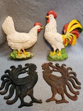 Vintage DECORAMA & HOMCO Cast Iron Rooster Resin Wall Hangings - Lot of 4 picture