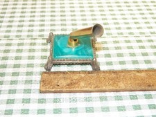 Vintage Desktop Pen Holder, Footed Metal w/ Green Marble Stone picture