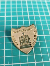 Vtg Shield Shaped Lincoln Memorial Truth Opportunity Liberty Gold Tone Lapel Pin picture