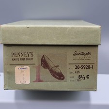 Vintage Penney's Girls Womans Shoe Box JC Penney Empty Green Movie Prop picture