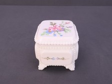 Vintage Westmoreland Milk Glass Hobnail Trinket Box Hand Painted Roses Floral picture