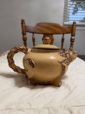 Vintage Nepalese Lucky Lion Glazed Red Clay Teapot picture