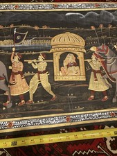 Vintage Hand Painted Indian-Hindu Art on Silk /Cloth-Royal Procession 57